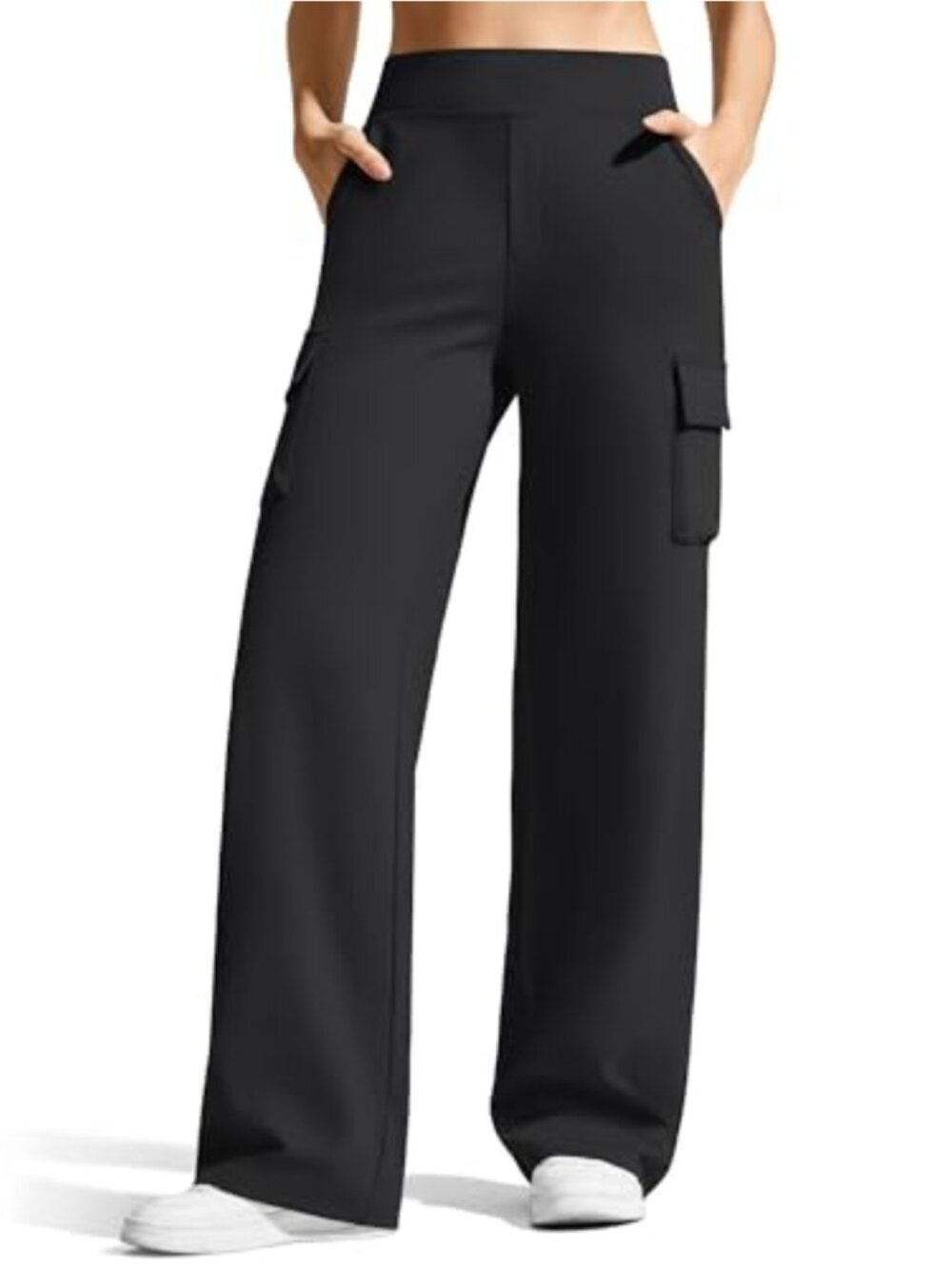 Wide Leg Yoga Pants with 4 Pockets High Waisted Cargo Stretch Trousers
